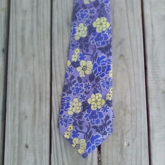 Men's Purple Necktie with Yellow & Blue Flowers Floral Tie - Picture 2 of 5